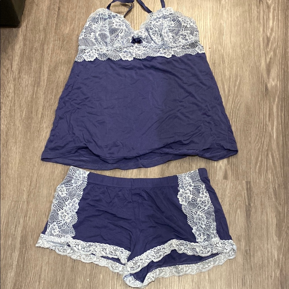 Adore Me Elegant Blue Lace Trim Sleepwear Set